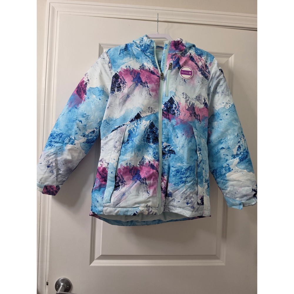 Hurley Kids Blue Pink Mountain Puffer Jacket Size L 14/16